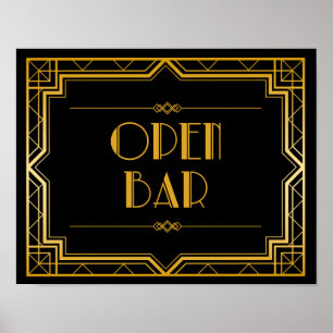 Open Bar Wedding Sign   Gatsby Art Deco Poster