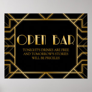 Open Bar Wedding Sign   Gatsby Art Deco Poster