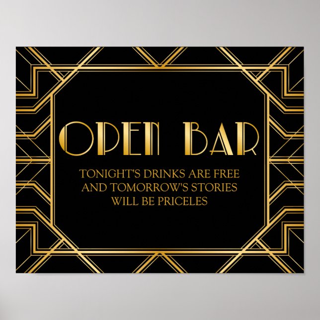 Open Bar Wedding Sign | Gatsby Art Deco Poster (Vorne)
