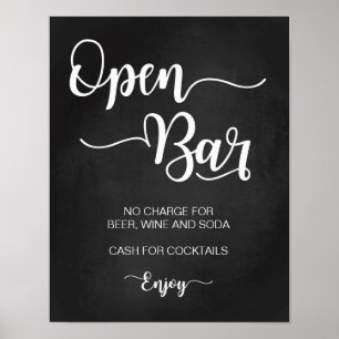 Open Bar Wedding Sign Moderne kalligraphische Ze Poster
