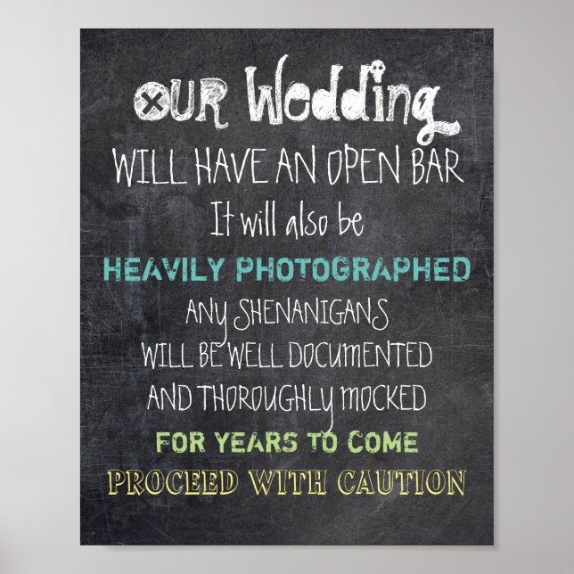 Open Bar Wedding Sign Vorsicht Funny Poster (Vorne)
