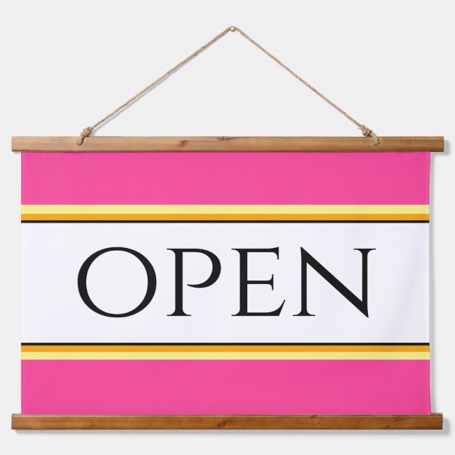 OPEN Fun Hellrosa, gelb-gelbe Streifen Wandteppich Mit Holzrahmen (Vorne)