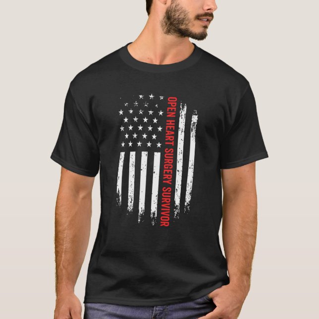 Open Heart Operation Survivor American Flag Erholu T-Shirt (Vorderseite)