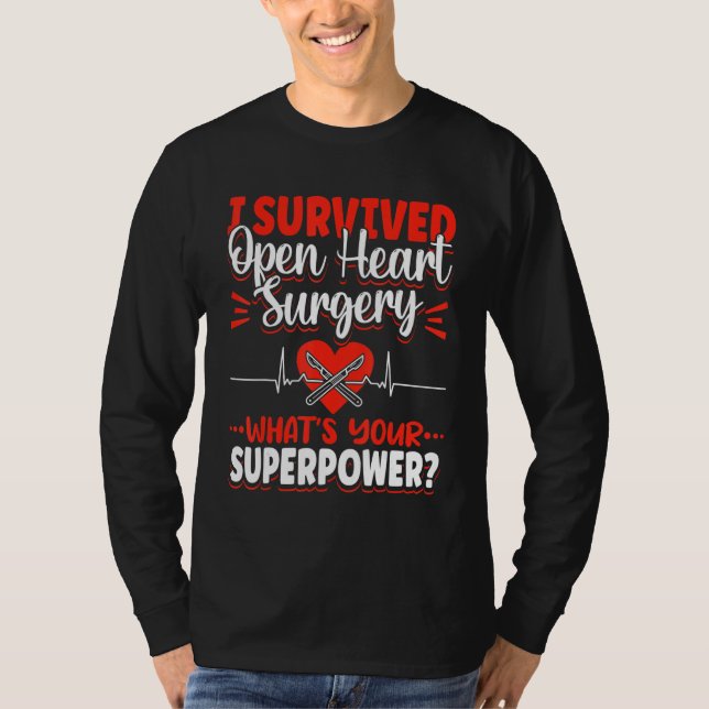 Open Heart Surgery Bypass Awareness Heart I Surviv T-Shirt (Vorderseite)