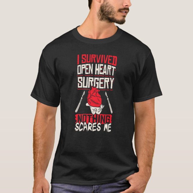 Open Heart Surgery Bypass Awareness Heart I Surviv T-Shirt (Vorderseite)
