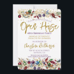 Open House Birthday Party Einladung<br><div class="desc">Eine wunderschöne Open House Party Einladung. Dieses glamouröse Gold und Rot-Design zeichnet sich durch Bausteine und Edelsteine aus. Einfach mit Ihrem eigenen Geburtstag,  offenen Haus Party oder anderen offenen Haus feiern Details.</div>