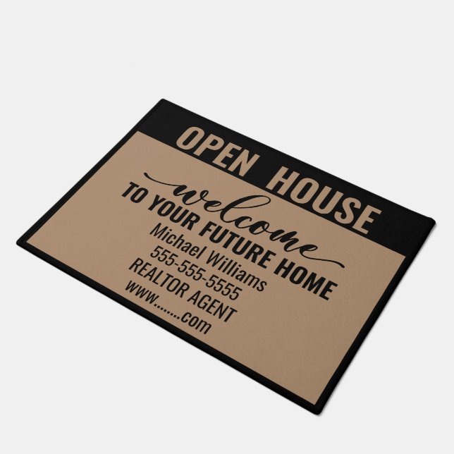 Open House Custom Realtor Willkommen für Kunden Fußmatte (Schrägansicht)