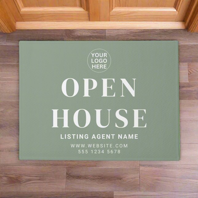 Open House l Custom Sage Green Logo & Text Willkom Fußmatte (Von Creator hochgeladen)