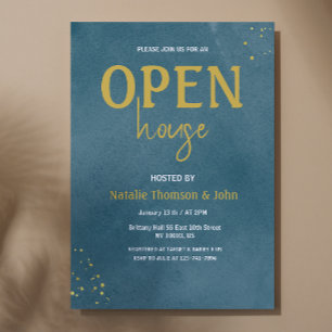 Open House Navy Blue Sprinkle Gold Einladung