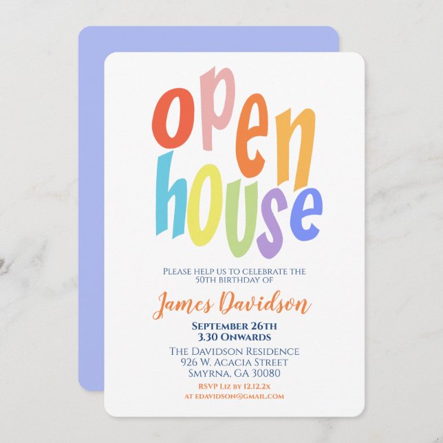 Open House Party Moderner Minimal Einladung (Vorne/Hinten)