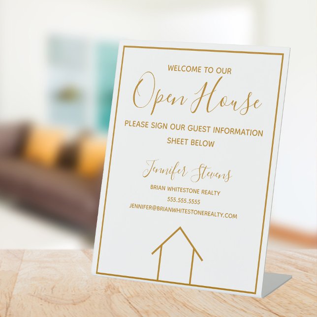 Open House Real Anwesen Company Custom Chic Gold Sockelschild (Von Creator hochgeladen)