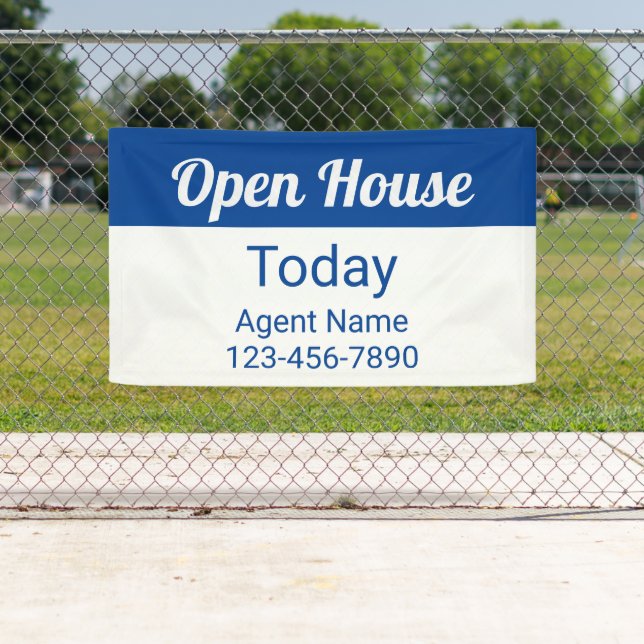 Open House Today Blue and White Agent Name Number Banner (Insitu)