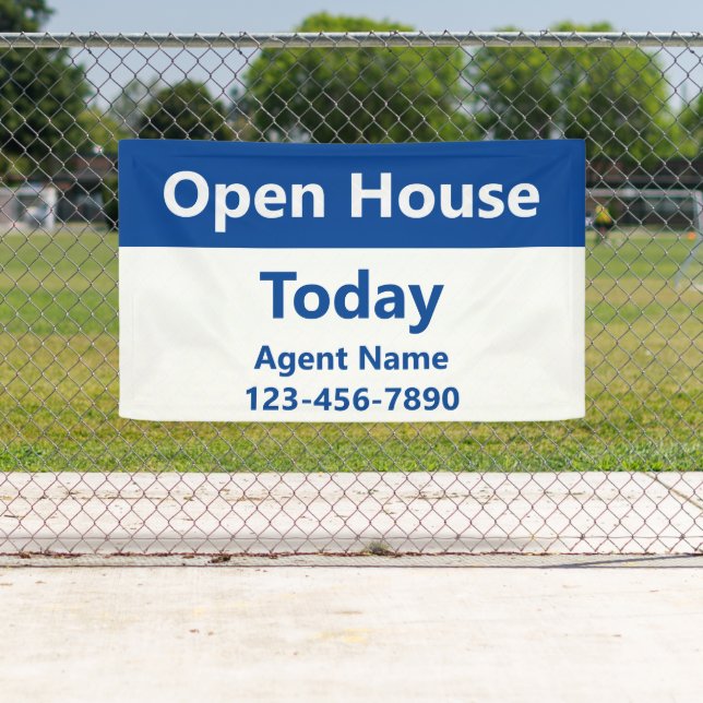 Open House Today Blue White Real Estate Agent Name Banner (Insitu)