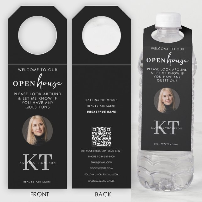 Open Houses & Real Anwesen Agent Foto Black Flaschenanhänger (Open Houses & Real Estate Agents Photo Black Bottle Hanger Tag)