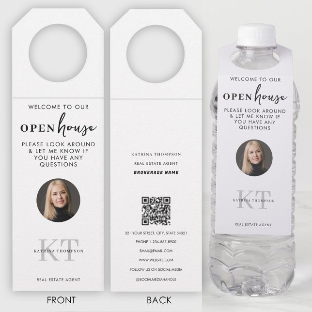 Open Houses & Real Anwesen Agent Foto QR Code Flaschenanhänger (Open Houses & Real Estate Agents Photo QR Code Bottle Hanger Tag)