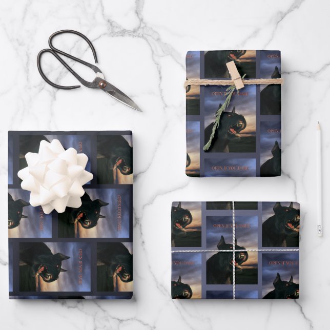 Open If You Dare. Big, black dog Geschenkpapier Set (Vorderseite)