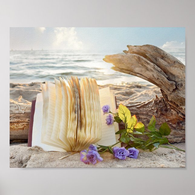 open journal on beach driftwood poster (Vorne)