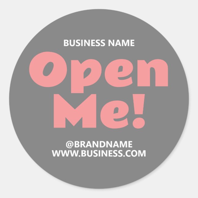 OPEN ME Firmenname Website Rosa Grau Runder Aufkleber (Vorderseite)