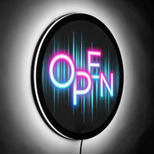 OPEN Neon Pink Blaue Typografie Moderne Elegante C