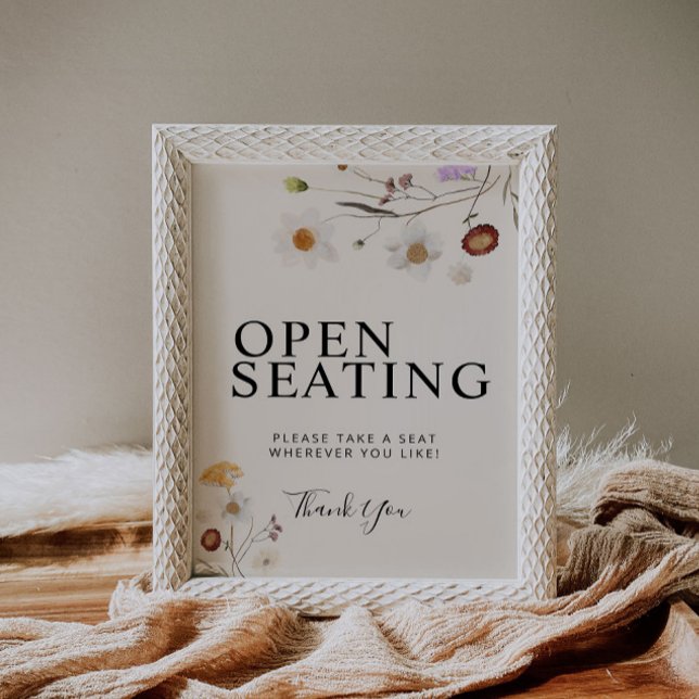 Open Seating Boho Wildblume Wedding Sign Poster (Von Creator hochgeladen)