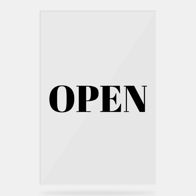 Open Sign Typografie Minimalistisch Black Simple L Acrylschild (Vorderseite)