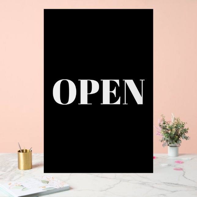 Open Sign Typography Minimalist Black White Large Acrylschild (Hochzeit)