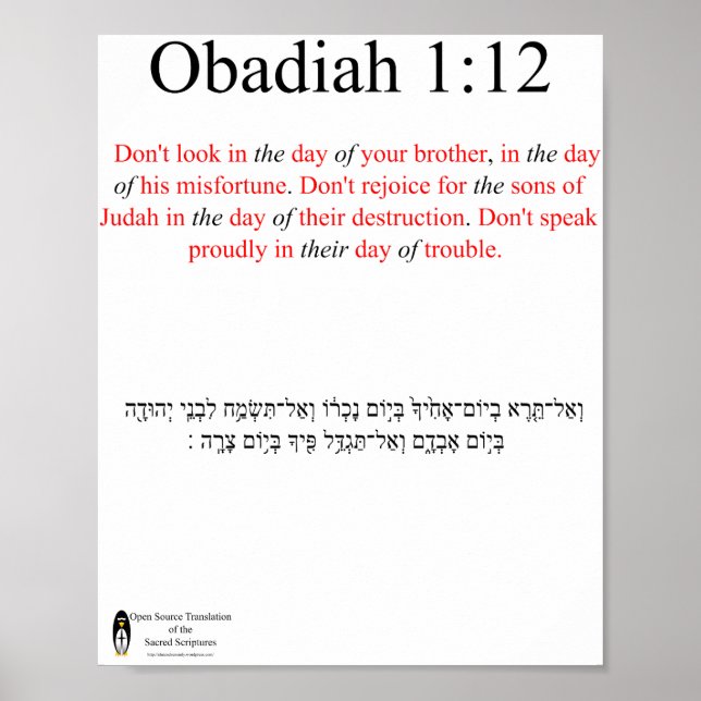 Open Source Translation Obadiah 1:12 Poster (Vorne)