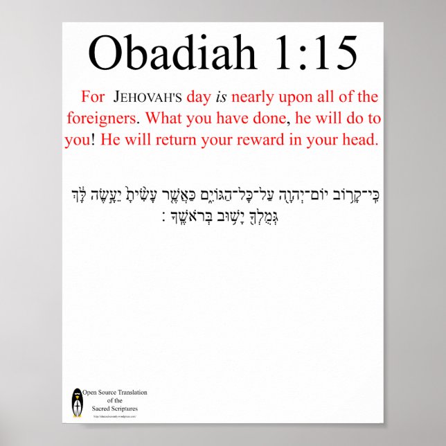 Open Source Translation Obadiah 1:15 Poster (Vorne)