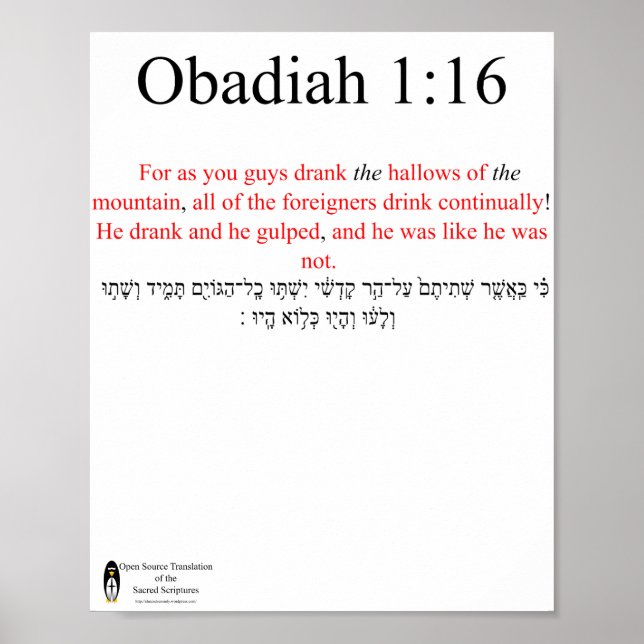 Open Source Translation Obadiah 1:16 Poster (Vorne)