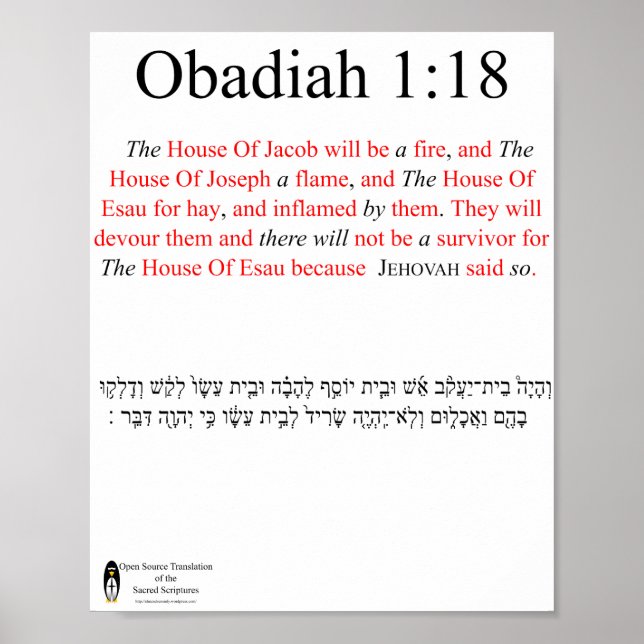 Open Source Translation Obadiah 1:18 Poster (Vorne)