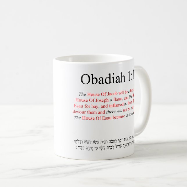 Open Source Translation Obadiah 1:18 Tasse (VorderseiteRechts)