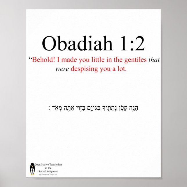 Open Source Translation Obadiah 1:2 Poster (Vorne)