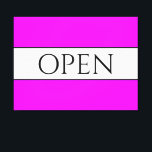 OPEN Sporty Fun Helle Tropenrosa Weiße Streifen Leinwanddruck<br><div class="desc">Dieses lustige,  nostalgische Design bietet einen OPEN-Text in einem breiten,  weißen Mittelstreifen,  der mit schwarzen Nadelstreifen gegen eine helle,  breite tropische rosa Hintergrundstreifen hervorgehoben ist. Der Text kann personalisiert sein.</div>