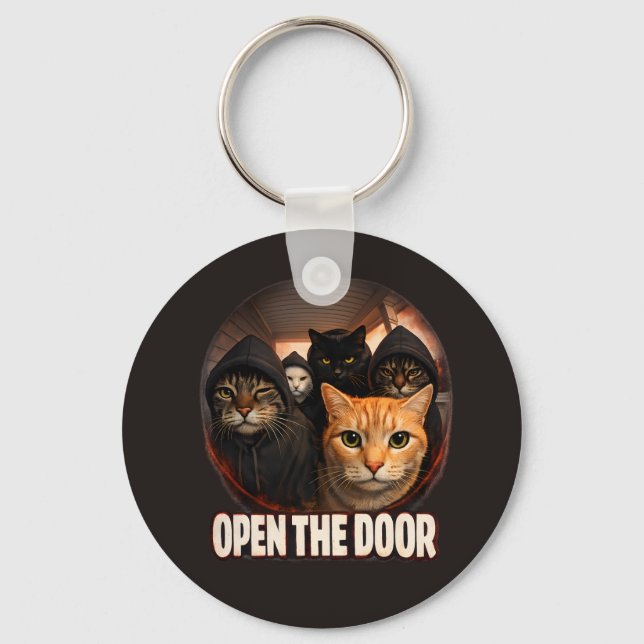 "Open The Door" Funny Cats in Hoodies Keychain Schlüsselanhänger (Vorderseite)