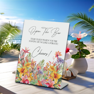 Open Tiki Bar Tropical Luau Brautparty Sockelschild