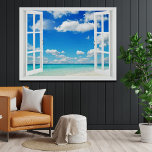 Open Window at the Beach Poster<br><div class="desc">Beautiful watercolor brush rendition of the crystal blue water and equally brilliant blue skies out the open window at your beach vacation villa.</div>