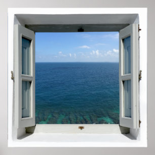 Open Window Blue Ocean View Poster