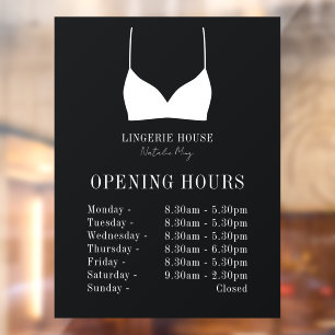 Openes Times Luxury Schwarz-weiß Lingerie Boutique Fensteraufkleber