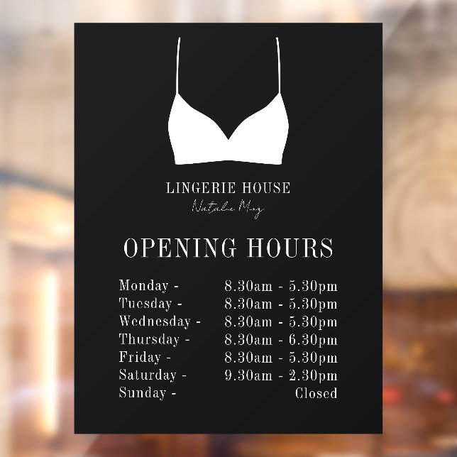 Openes Times Luxury Schwarz-weiß Lingerie Boutique Fensteraufkleber (Blatt 2)