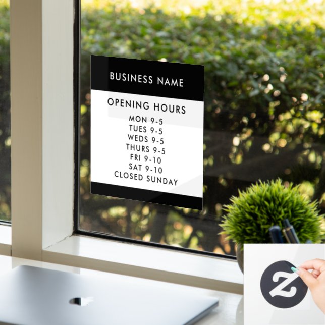Opening Hours Modern Black Custom Business Window Fensteraufkleber (Büro)