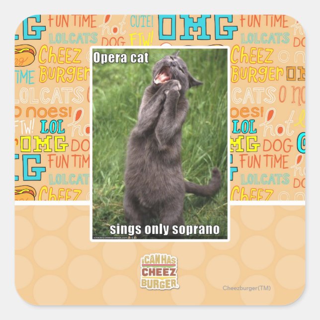 Opera Cat Quadratischer Aufkleber (Vorderseite)