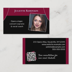 Opera Singer Singing Tutor QR Code Black Dark Red Visitenkarte