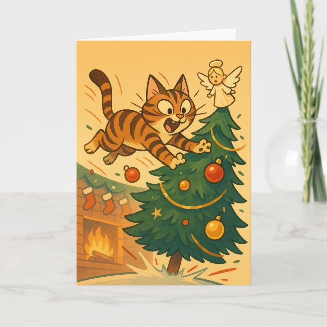 Operation: Baum umwerfen (Katzen Edition) Feiertagskarte (Vorderseite)