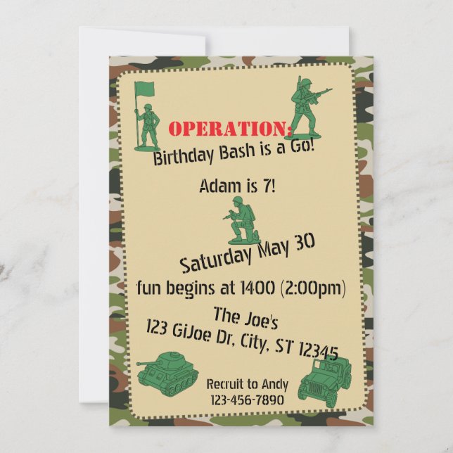 Operation Birthday Bash Toy Soldier Geburtstag Einladung (Vorderseite)