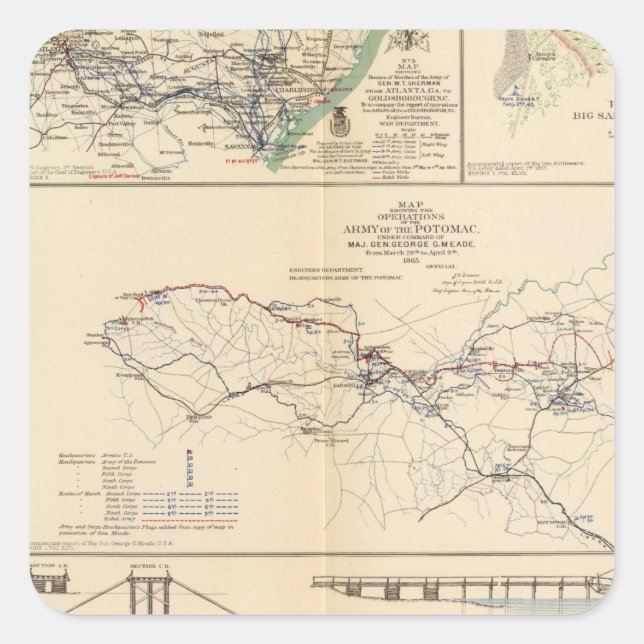 Operationen der Potomac-Armee Quadratischer Aufkleber (Vorderseite)