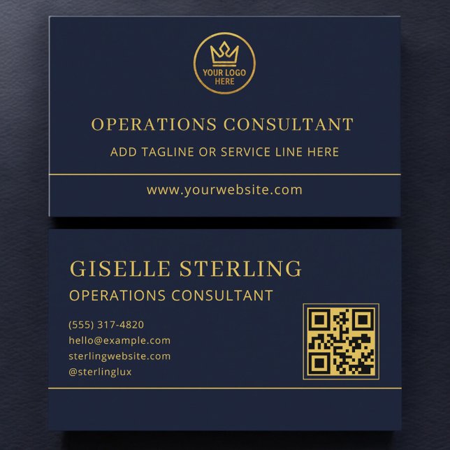 Operations Consultant Blue Gold Logo QR Code Visitenkarte (Von Creator hochgeladen)