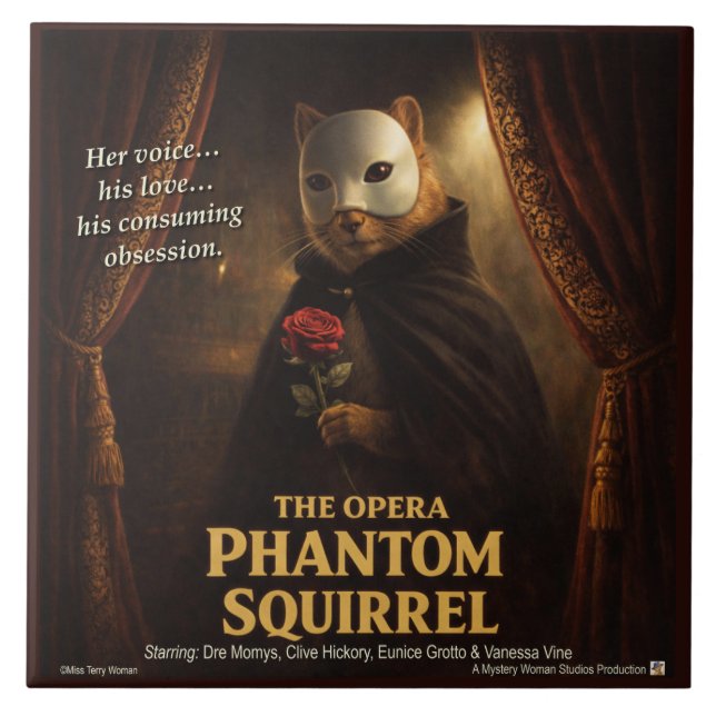 Opern-Phantom-Eichhörnchen-Parodie Fliese (Vorderseite)