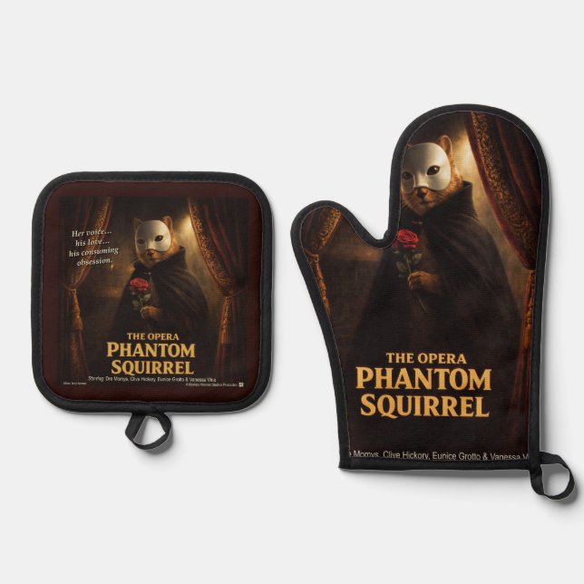 Opern-Phantom-Eichhörnchen-Parodie Ofenhandschuh & Topflappen-Set (Vorderseite)