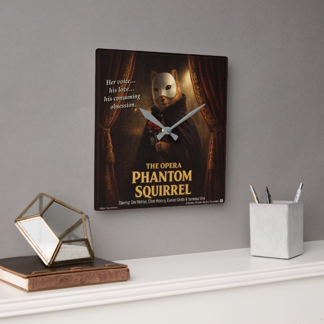 Opern-Phantom-Eichhörnchen-Parodie Quadratische Wanduhr (Büro)