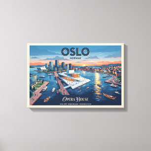 Opernhaus Oslo Vintage-Reiseposter - Norwegen Leinwanddruck